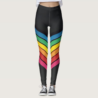 Rainbow chevron stripes on a sleek black backdrop leggings