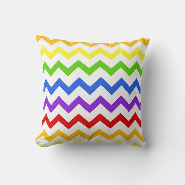 Rainbow chevron zigzag kawaii cute zig zag pattern throw pillow (Front)