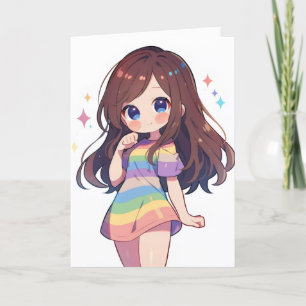 Rainbow Chibi Anime Girl Holiday Card