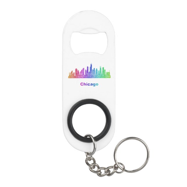 Rainbow Chicago skyline Mini Bottle Opener (Back)