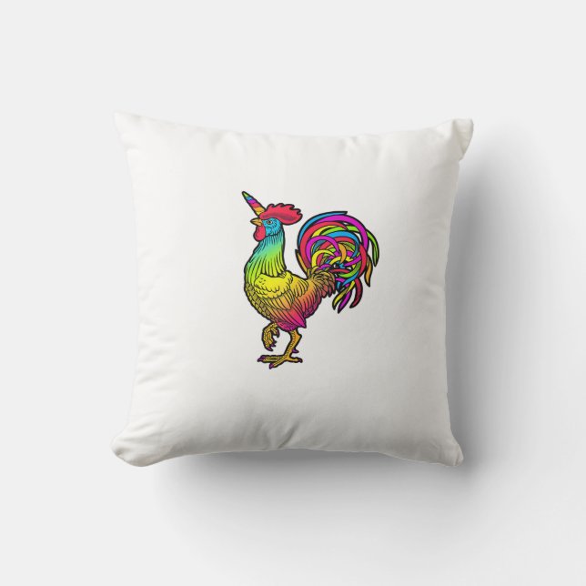 Rainbow Chicken Unicorn Rooster Funny Animal Image Throw Pillow (Front)
