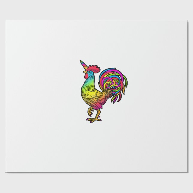 Rainbow Chicken Unicorn Rooster Funny Animal Image Wrapping Paper (Flat)