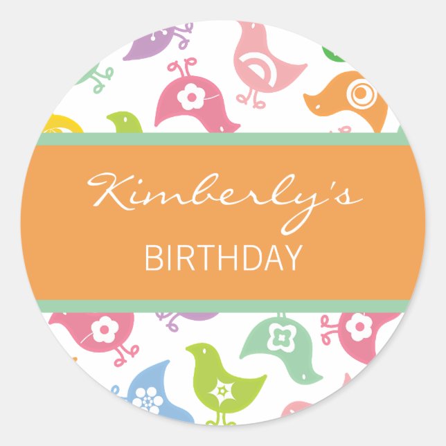 Rainbow Chicks Girl's Birthday Party Favour Sticke Classic Round Sticker (Front)