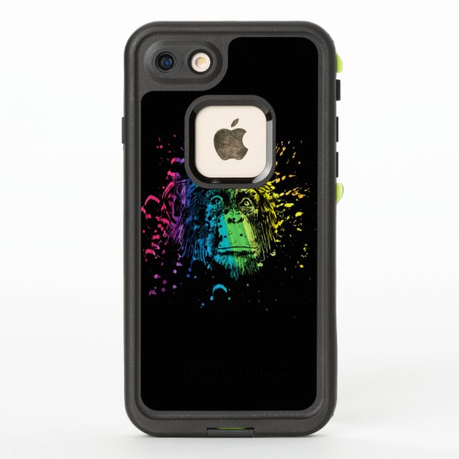 Rainbow Chimpanzee on Black LifeProof iPhone Case (Back)