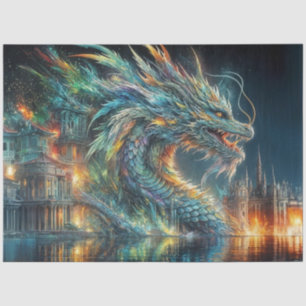 Rainbow Chinese Dragon in Water Decoupage Tissue Paper