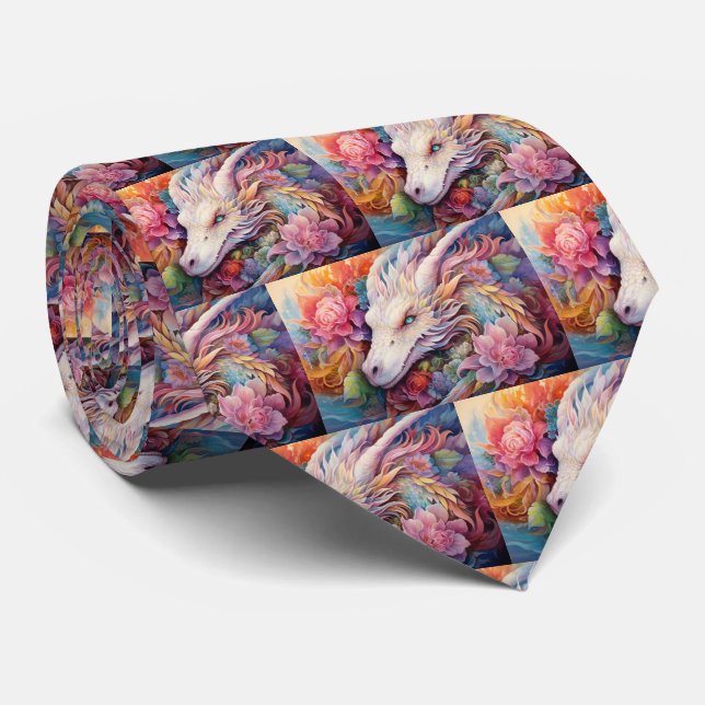 Rainbow Chinese Dragon Pattern Tie (Rolled)