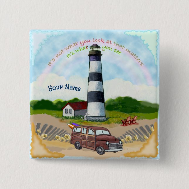 Rainbow Choice  Lighthouse 2 Inch Square Button (Front)
