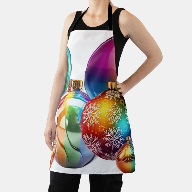 Rainbow Christmas Baubles Digital Art Apron (Insitu)
