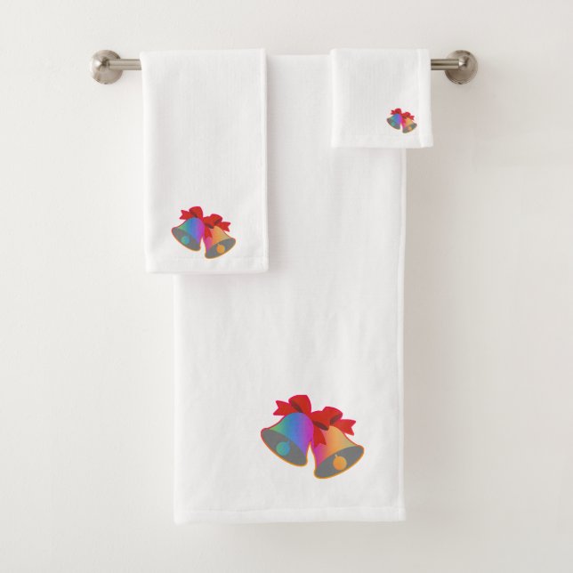 Rainbow Christmas Bells White   Bath Towel Set (Insitu)