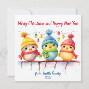 Rainbow Christmas Birds Personalized Holiday Card
