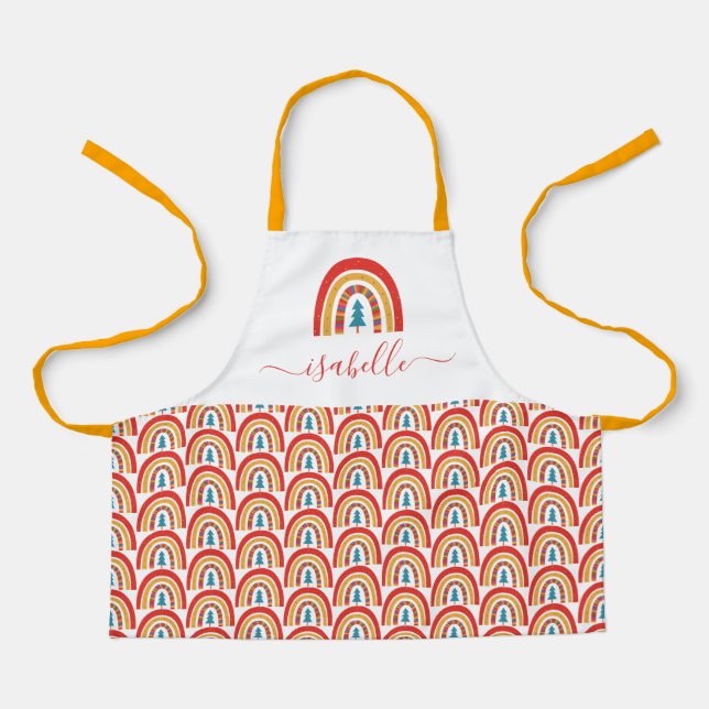 Rainbow Christmas colourful cute fun personalized Apron (Front)