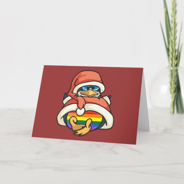Rainbow Christmas Penguin Holiday Card (Front)