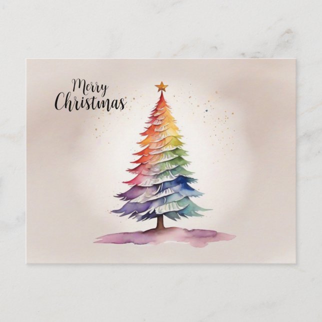 Rainbow Christmas Tree Holiday Postcard (Front)