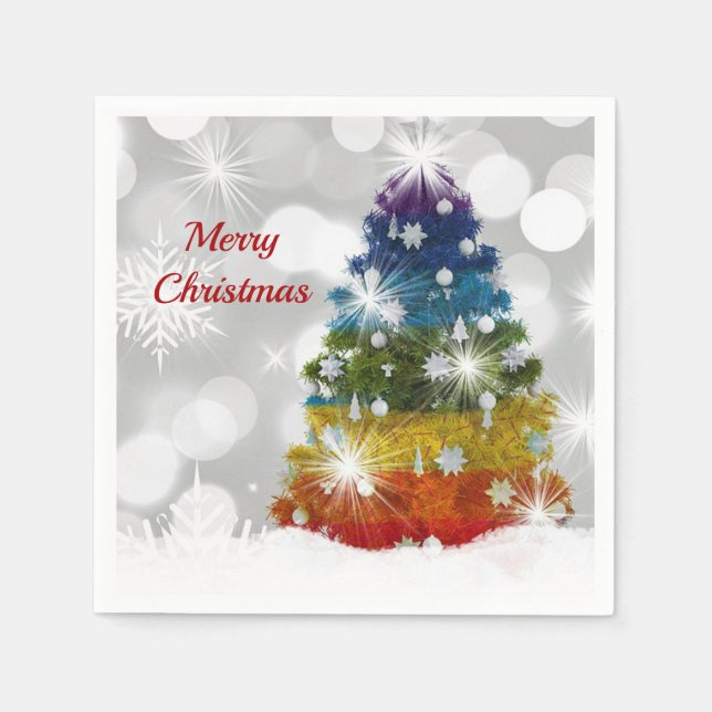 Rainbow Christmas Tree Snow Graphic Napkin (Front)