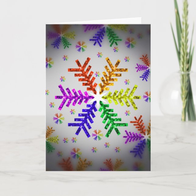 Rainbow Christmas Tree Snowflake Holiday Card (Front)