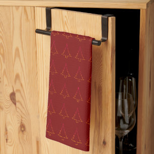 Rainbow Christmas Trees Dark Red Kitchen Towel