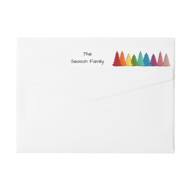 Rainbow Christmas trees holiday label (Back)