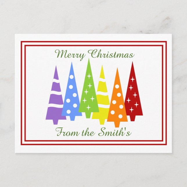 Rainbow Christmas Trees Holiday Postcard (Front)