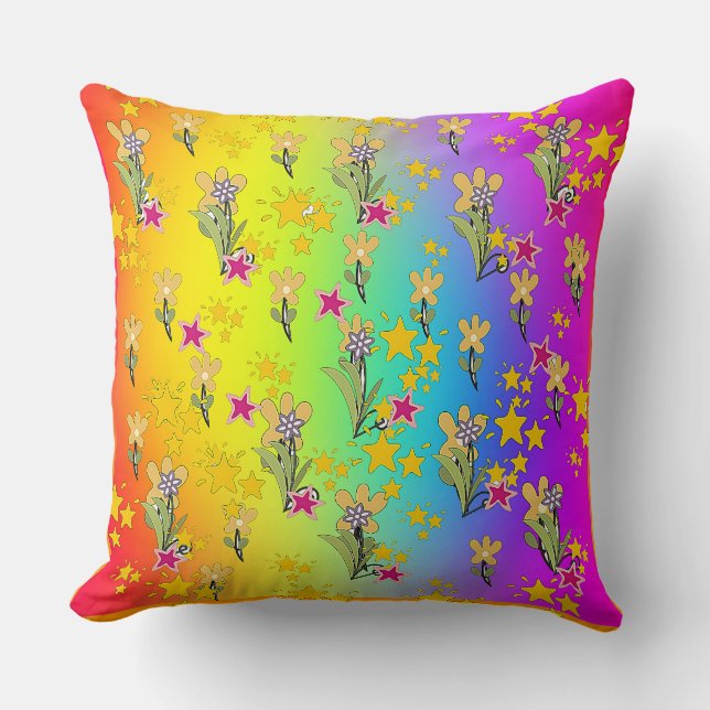 Rainbow Circle Of Floral Bouquets Throw Pillow (Front)