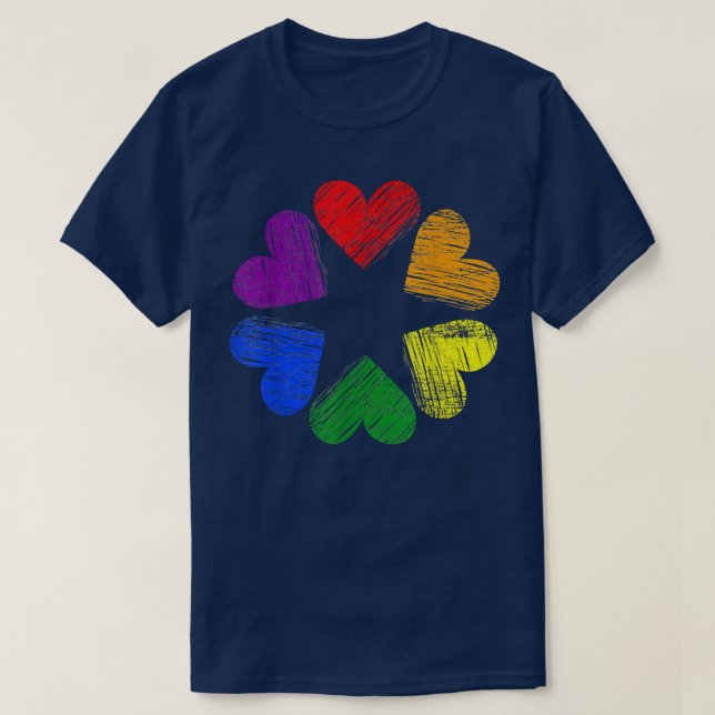 Rainbow Circle Of Hearts Love Gay Pride LGBT  T-Shirt (Design Front)