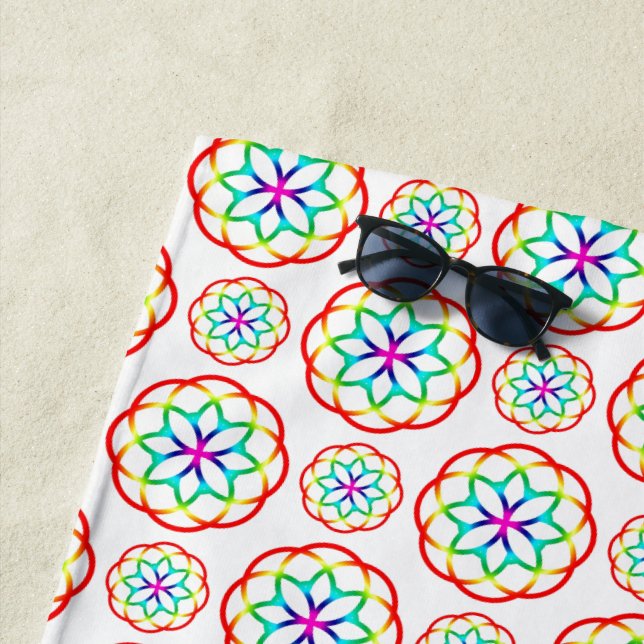 Rainbow Circle Pattern Boho Beach Towel (In Situ)