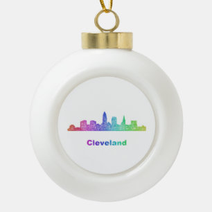 Rainbow Cleveland skyline Ceramic Ball Christmas Ornament
