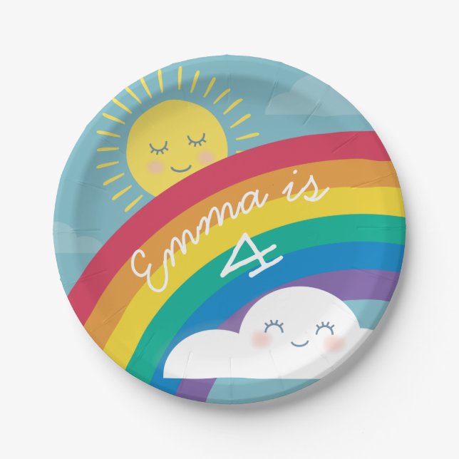 Rainbow Cloud and Sun Birthday Plates (Front)