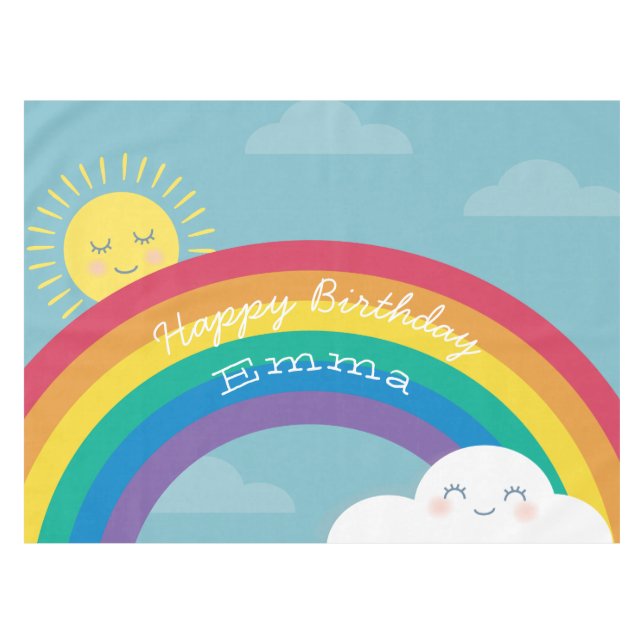 Rainbow Cloud and Sun Birthday Tablecloth (Front (Horizontal))