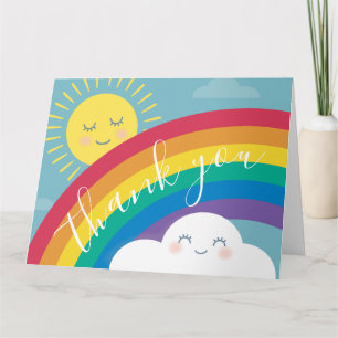 Rainbow Cloud and Sun Birthday Thank You Card