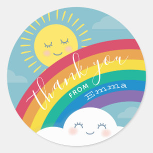 Rainbow Cloud and Sun Thank You Favour Stickers