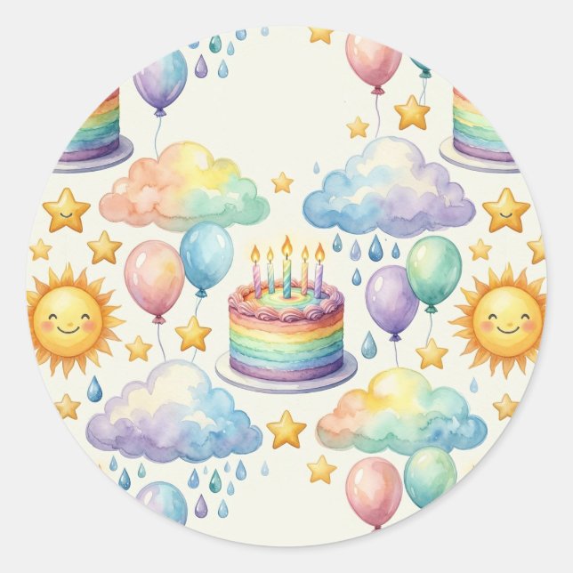 Rainbow Cloud Birthday  Classic Round Sticker (Front)