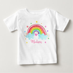 Rainbow Cloud Hearts Pink Gold Birthday Baby T-Shirt