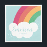 Rainbow cloud kids birthday napkin<br><div class="desc">A modern kids birthday party napkin featuring colourful arching rainbow and white fluffy cloud. Easily customize with your child's name and age for a personal touch to your party decor.</div>