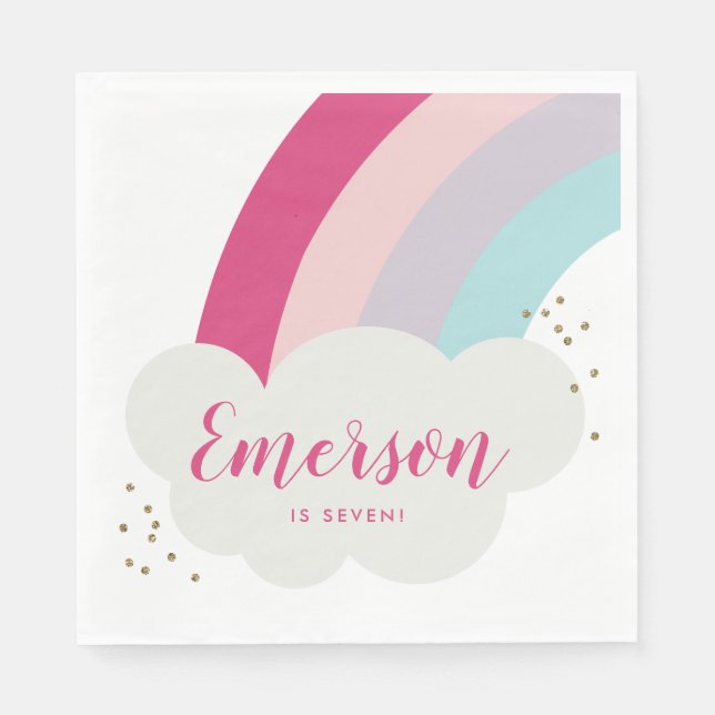 Rainbow cloud kids birthday party napkin (Front)