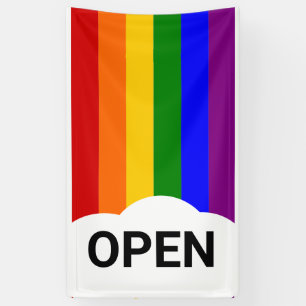 Rainbow Cloud Open Flag Banner