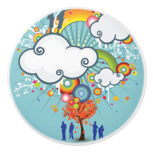 Rainbow Cloud People Ceramic Knob