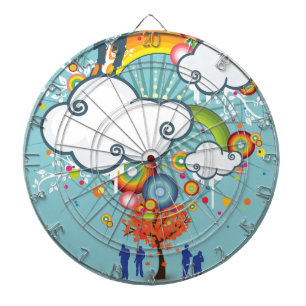 Rainbow Cloud People Metal Cage Dartboard