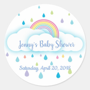 Rainbow Cloud Rainbow Baby Shower Save the Date Classic Round Sticker