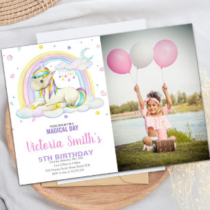 Rainbow Cloud Unicorn Birthday Invitations w photo