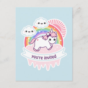 Rainbow Cloud Unicorn Invitations de la fête d'ann