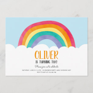 Rainbow Clouds Blue Boy Fun Birthday Invitation