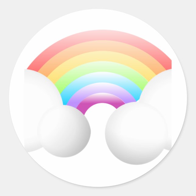 Rainbow & Clouds Classic Round Sticker (Front)
