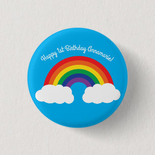 Rainbow & Clouds Cute 1st Birthday Party 1 Inch Round Button
