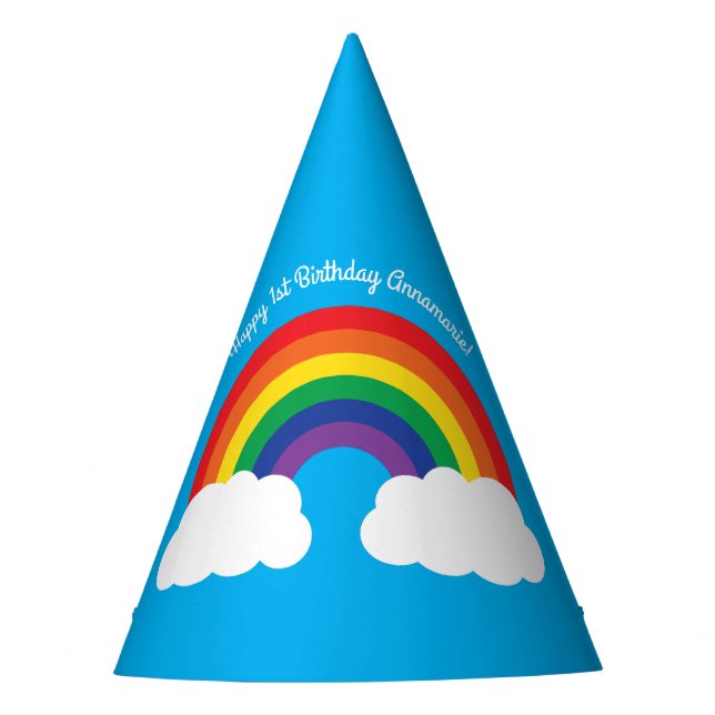 Rainbow & Clouds Cute 1st Birthday Party Hat (Front)