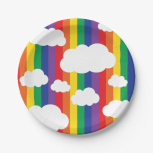 Rainbow & Clouds Cute 1st Birthday Party Paper Plate