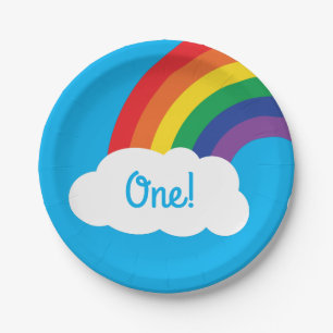Rainbow & Clouds Cute 1st Birthday Party Paper Plate