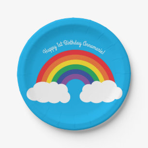 Rainbow & Clouds Cute 1st Birthday Party Paper Plate