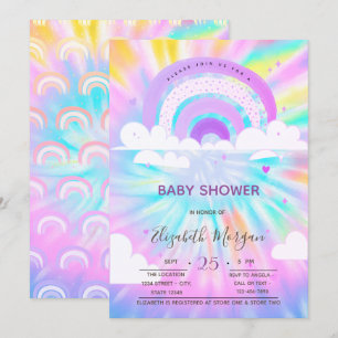 Rainbow Clouds Hearts Tie Dye Baby Shower Invitation