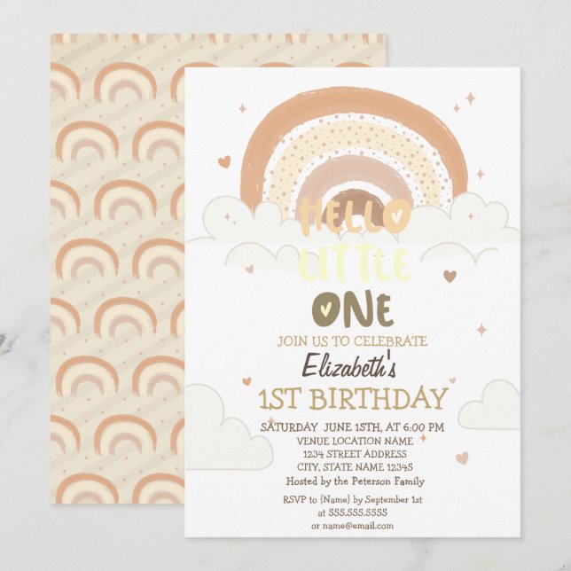  Rainbow Clouds Striped Hello Little One Birthday  Invitation (Front/Back)