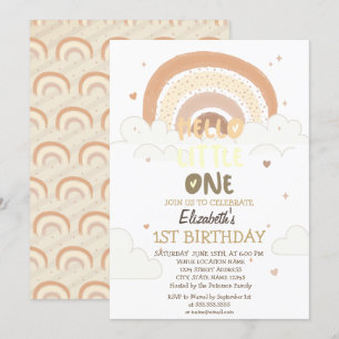 Rainbow Clouds Striped Hello Little One Birthday Invitation
